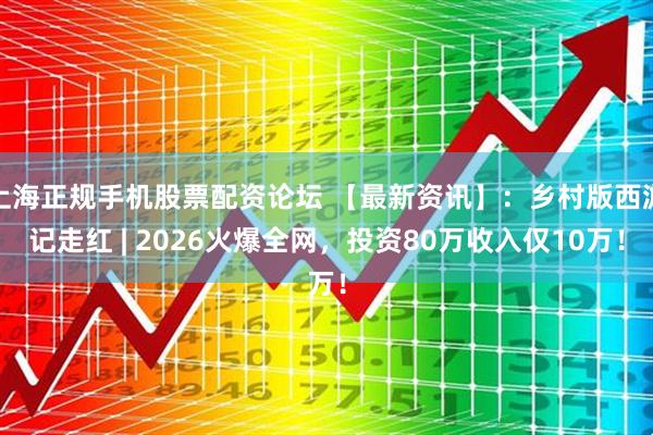 上海正规手机股票配资论坛 【最新资讯】：乡村版西游记走红 | 2026火爆全网，投资80万收入仅10万！